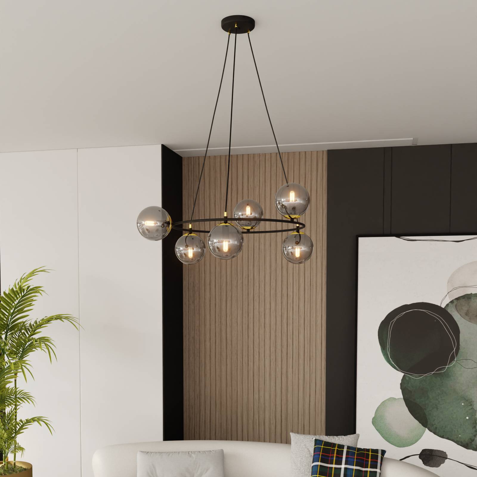 Euluna Lampa wisząca Glassy 6-punktowa, okrągła, szkło grafitowe