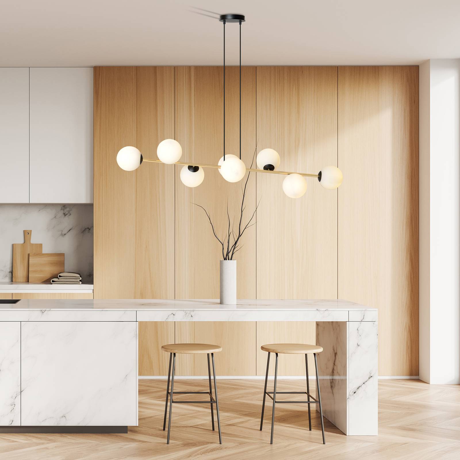 Euluna Lampa wisząca Glassy, 8-punktowa, czarny/złoty/opal