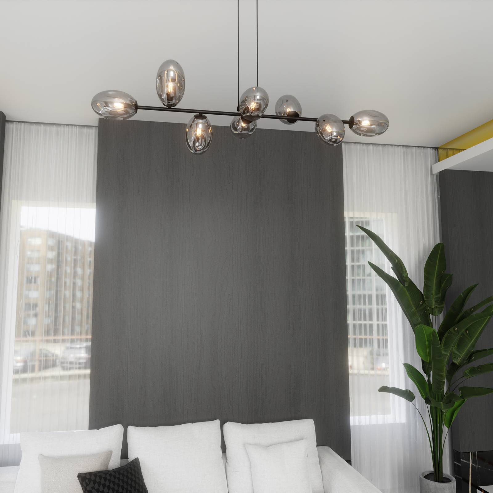 Euluna Lampa wisząca Glassy, 8-punktowa, szkło owalne, grafitowy