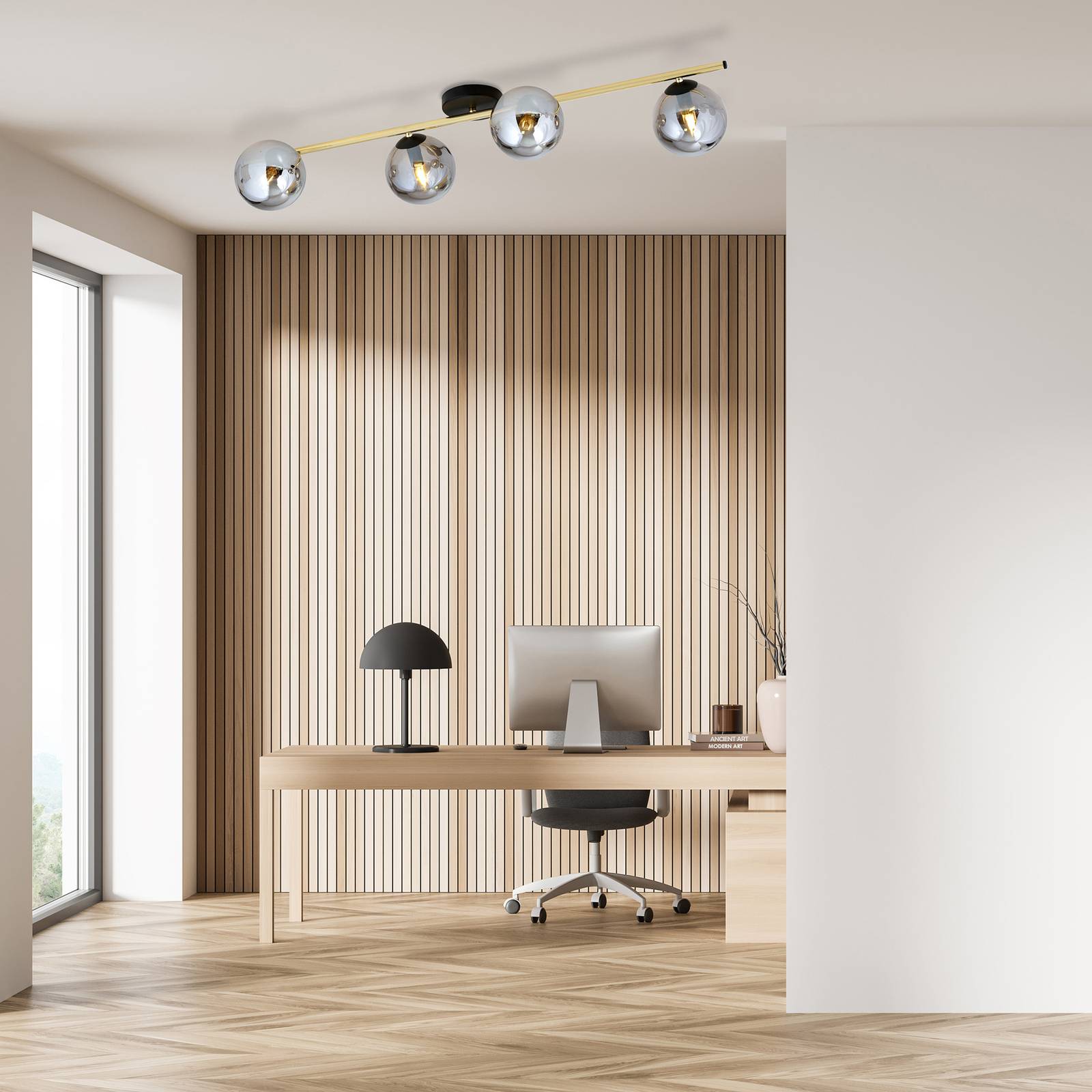 Euluna Lampa sufitowa Glassy 4-punktowa liniowa czarny/złoty/szary