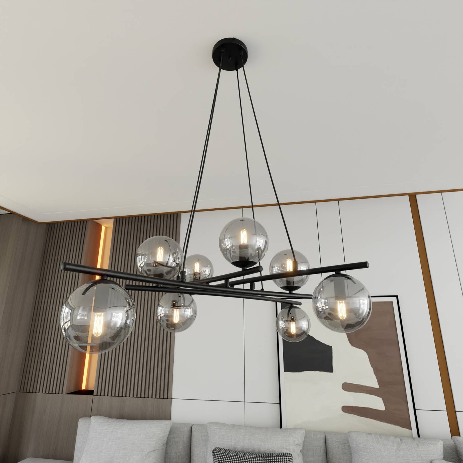 Euluna Lampa wisząca Glassy, krzyżowa, 8-punktowa, szkło grafitowe