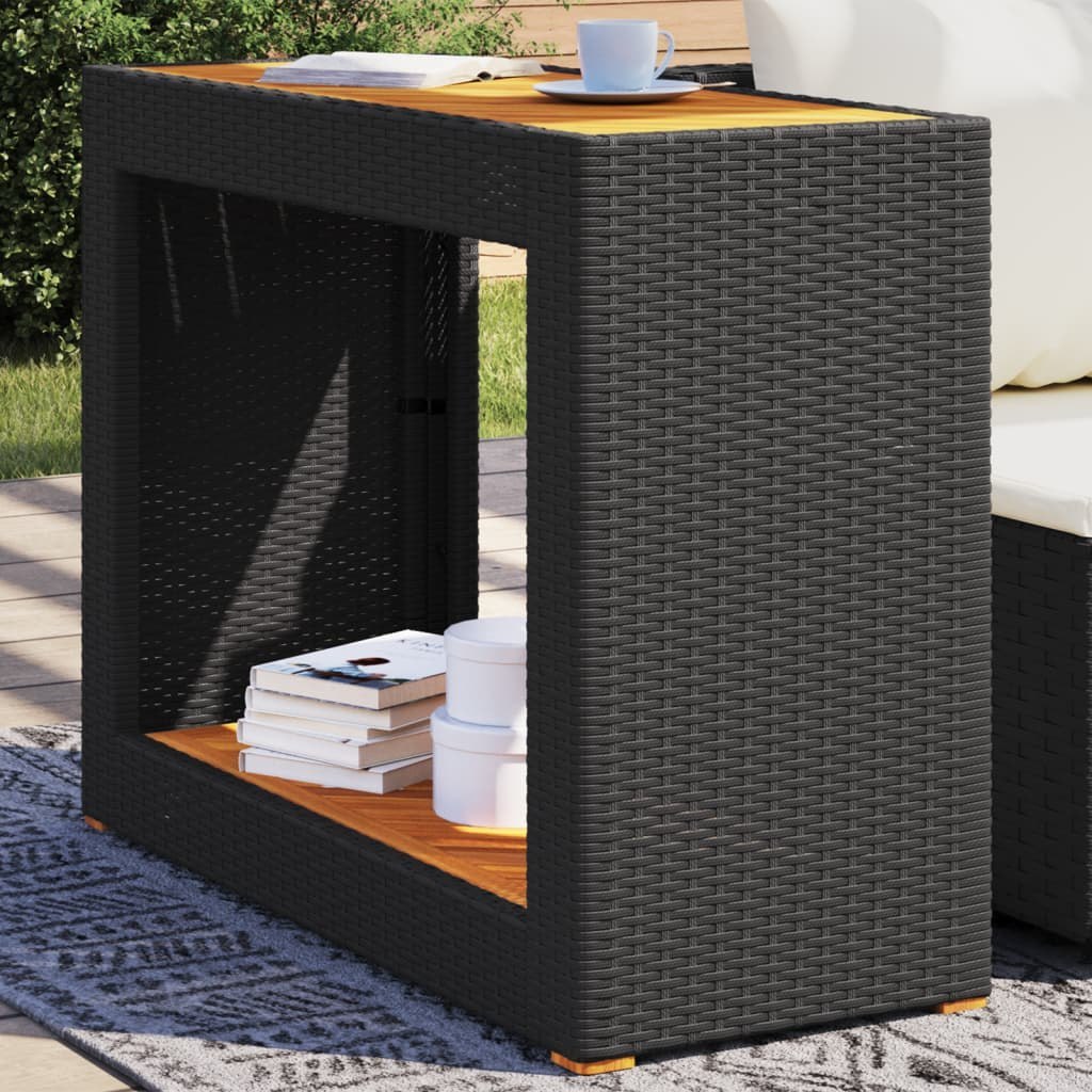 Stolik ogrodowy z drewnianym blatem, czarny, 100x40x75 cm Lumarko!