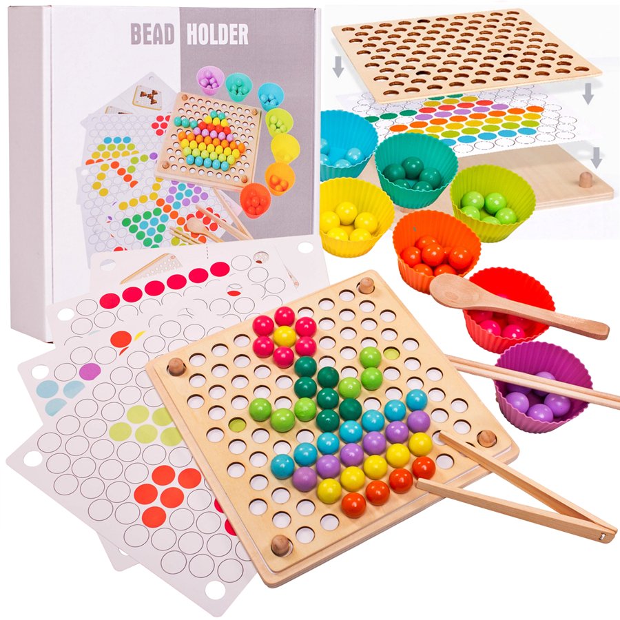 Licz i segreguj GRA LOGICZNA MONTESSORI Zestaw XXL nauka kolorów chwytania dla dzieci UKŁADANKA MOZAIKA KORALIKI