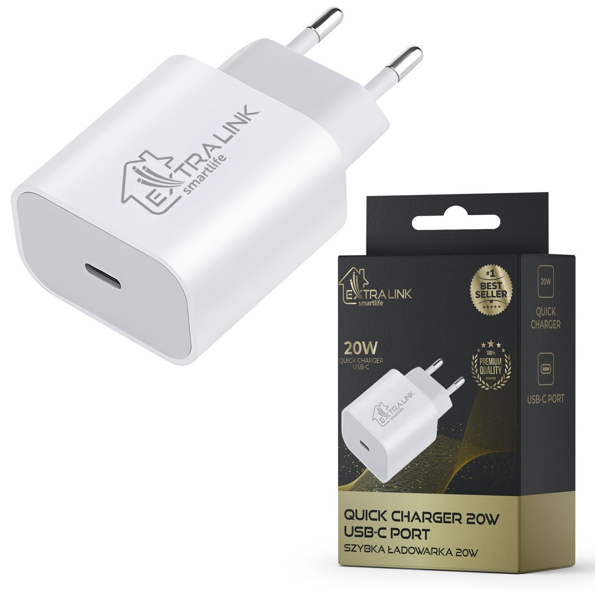 Szybka Ładowarka Sieciowa USB-C TYP C 20W Extralink Smart Life
