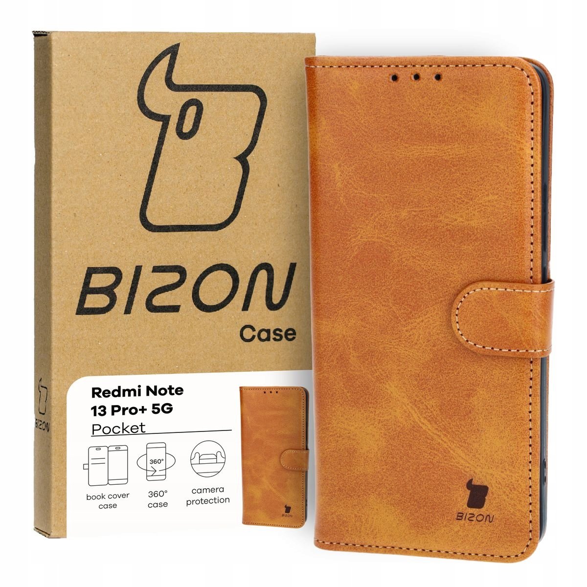 Etui Bizon Case Pocket do Xiaomi Redmi Note 13 Pro+ 5G, brązowe