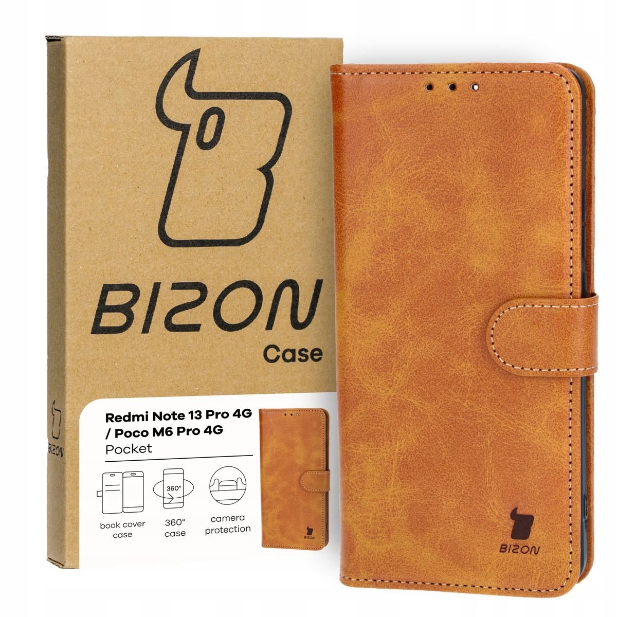 Etui Bizon Case Pocket do Xiaomi Redmi Note 13 Pro 4G / Xiaomi Poco M6 Pro 4G, brązowe