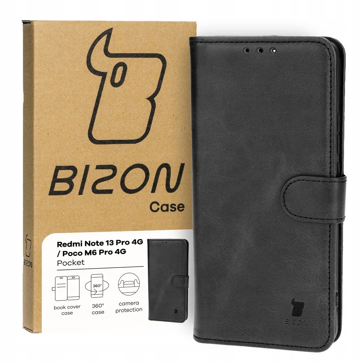 Etui Bizon Case Pocket do Xiaomi Redmi Note 13 Pro 4G / Xiaomi Poco M6 Pro 4G, czarne