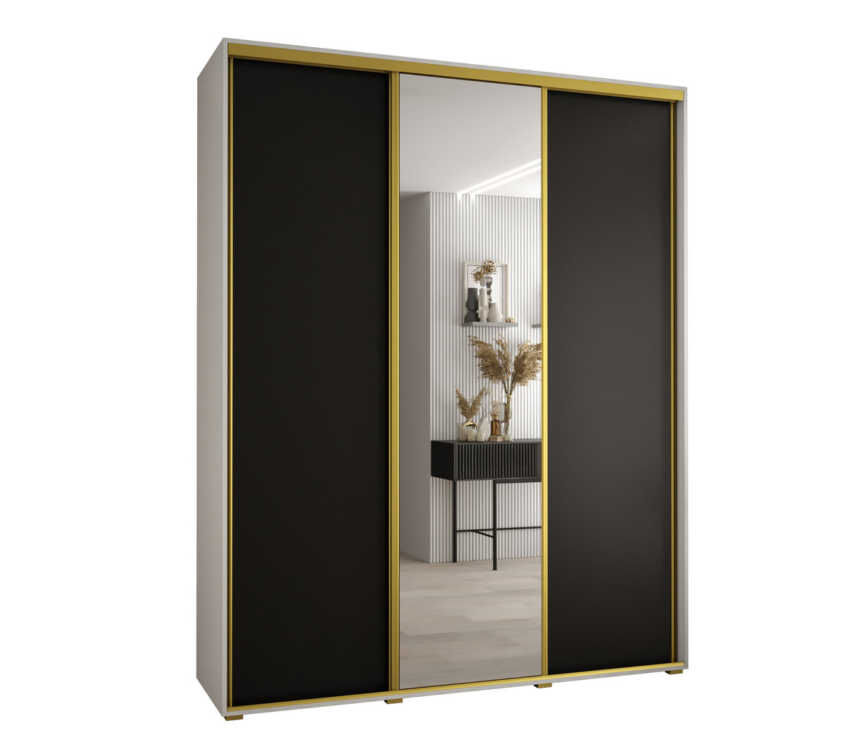 Szafa przesuwna wysoka Davos 3 200 gł. 45 biały + czarny + złoty