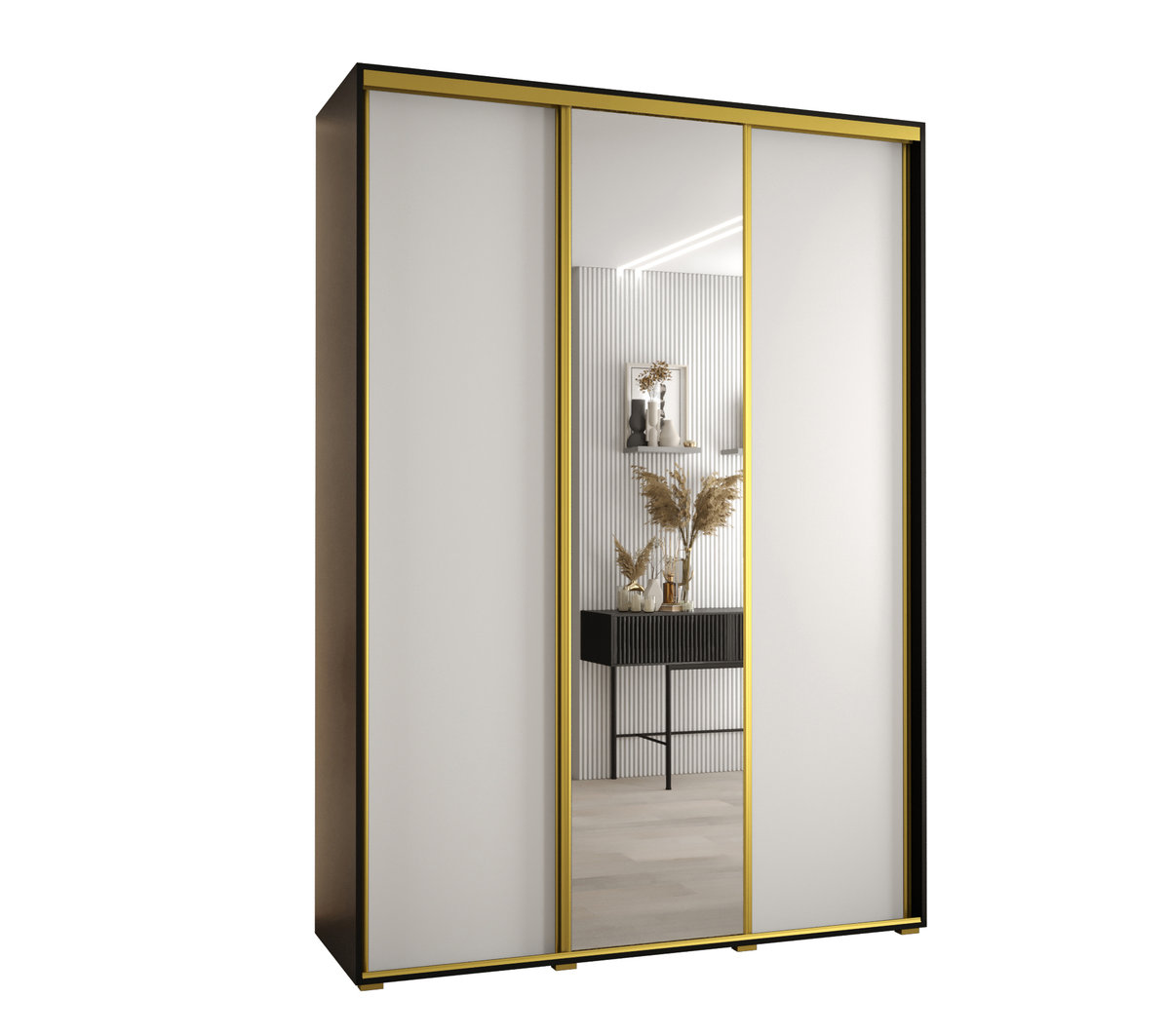 Szafa przesuwna wysoka Davos 3 180 gł. 45 czarny + biały + złoty