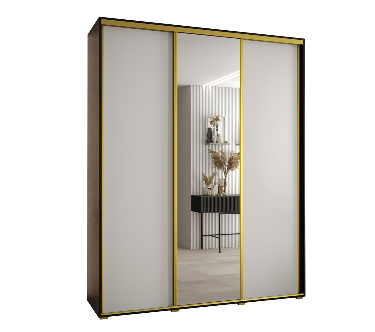 Szafa przesuwna wysoka Davos 3 200 gł. 45 czarny + biały + złoty