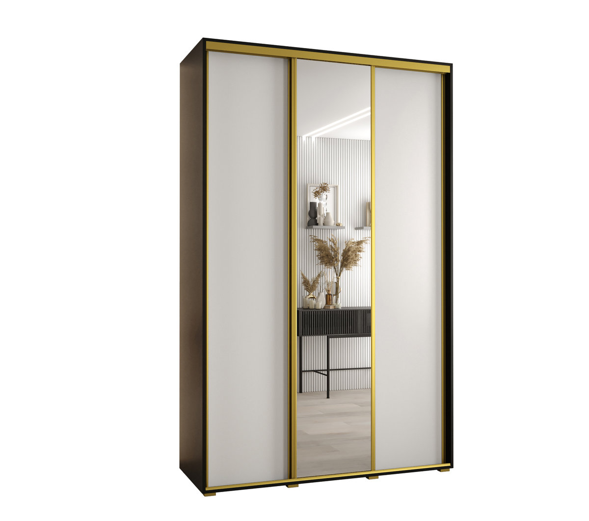 Szafa przesuwna wysoka Davos 3 160 gł. 60 czarny + biały + złoty