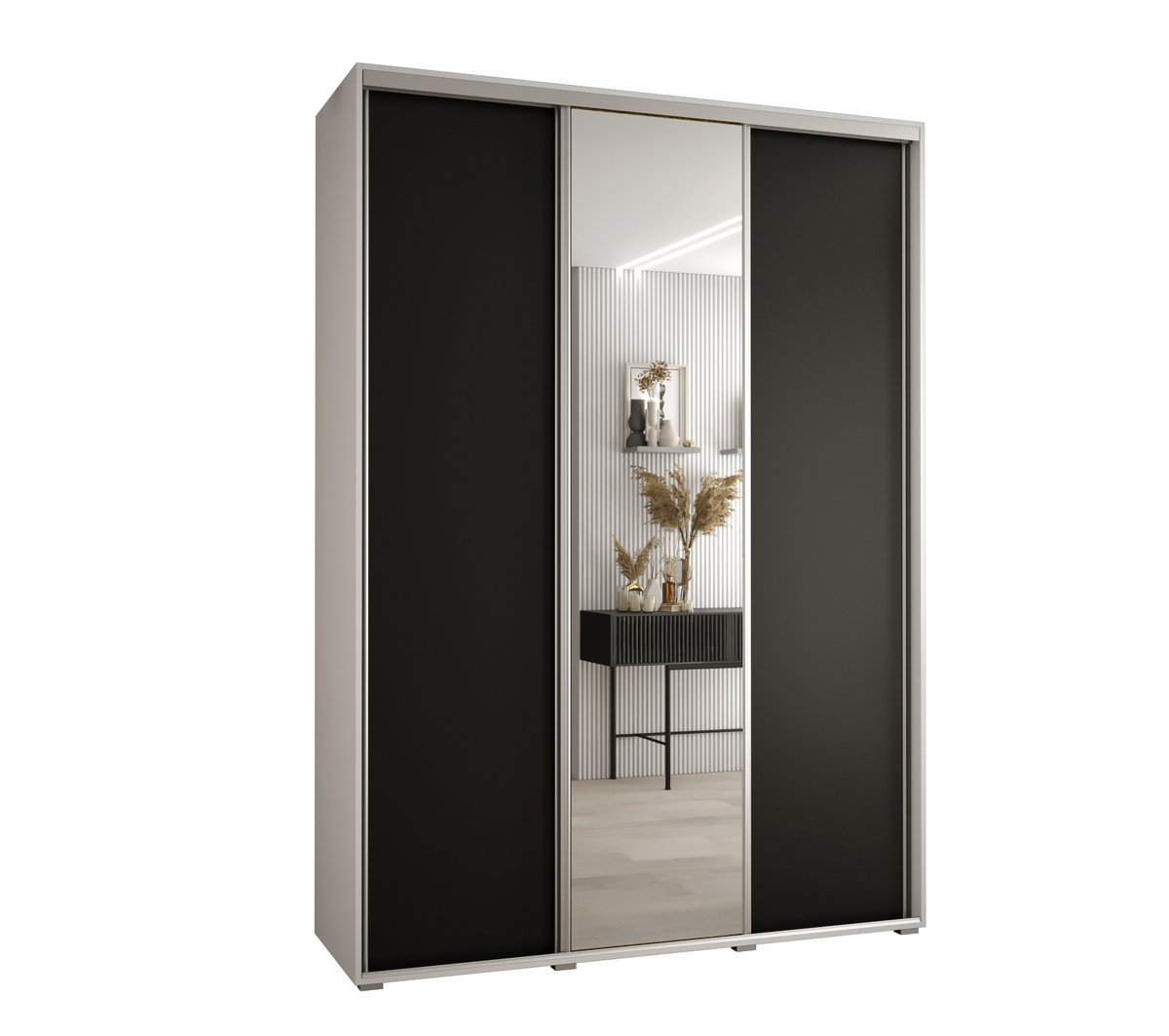 Szafa przesuwna wysoka Davos 3 180 gł. 45 biały + czarny + srebrny