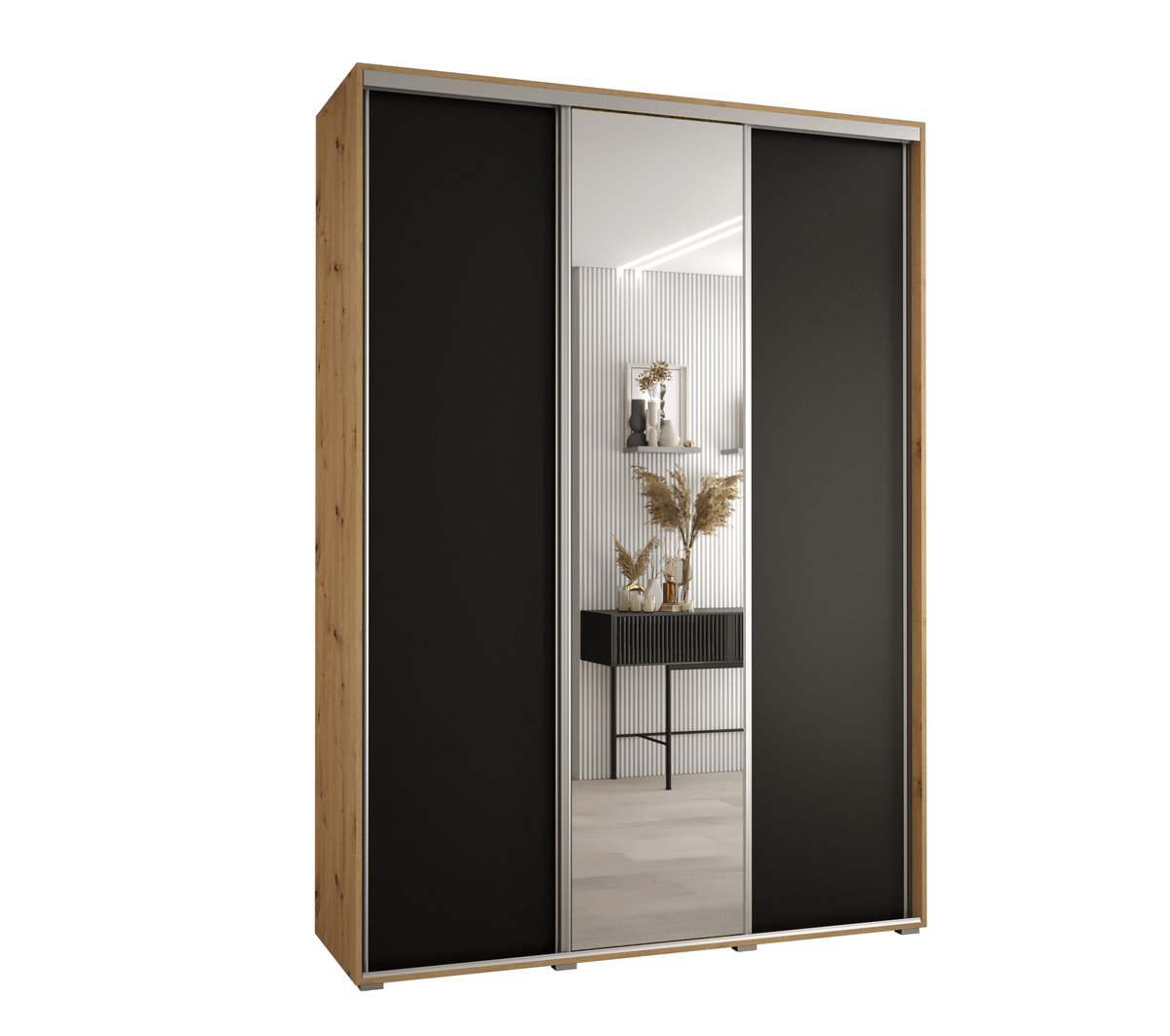 Szafa przesuwna wysoka Davos 3 180 gł. 60 artisan + czarny + srebrny