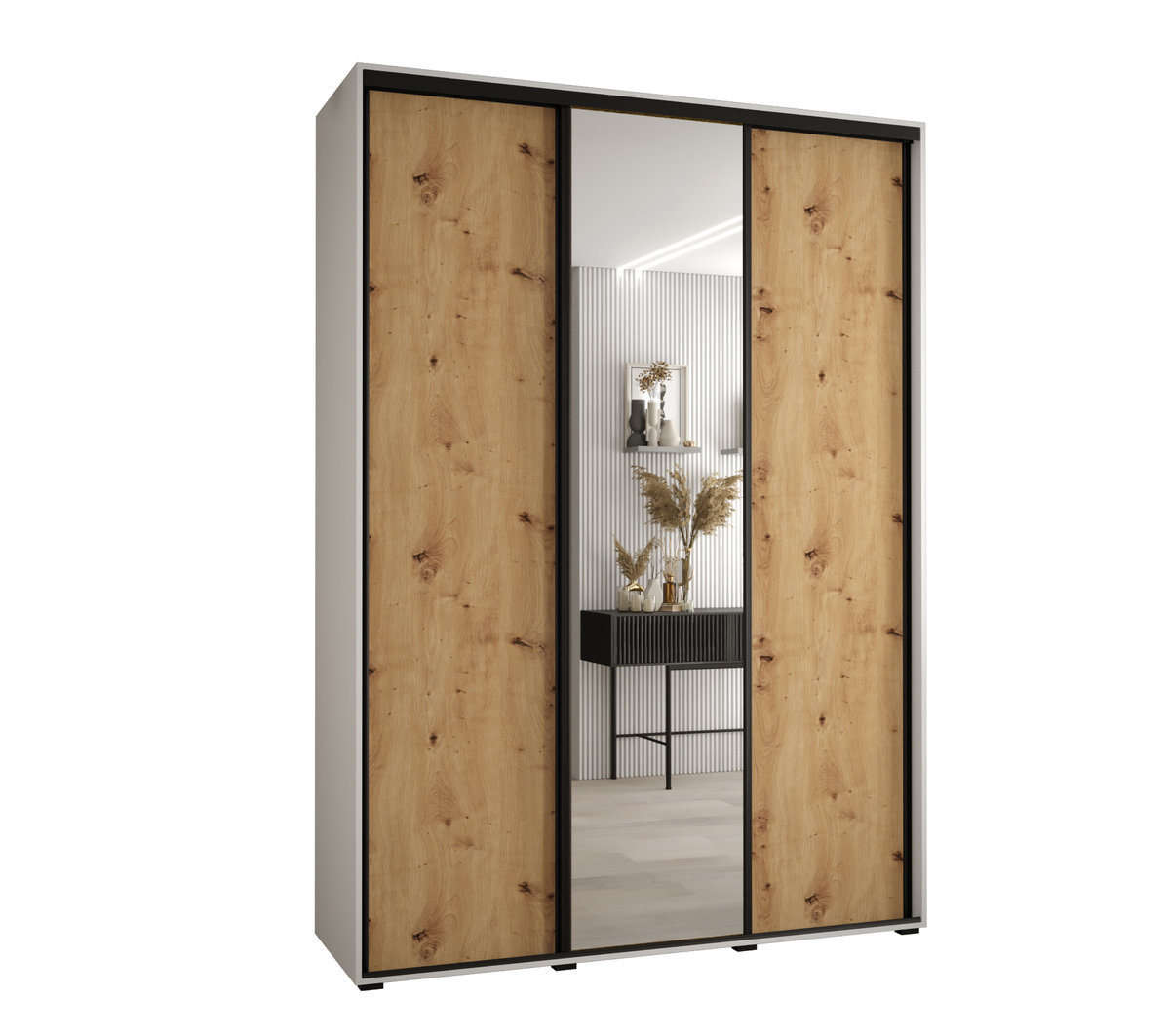 Szafa przesuwna wysoka Davos 3 170 gł. 60 biały + artisan + czarny