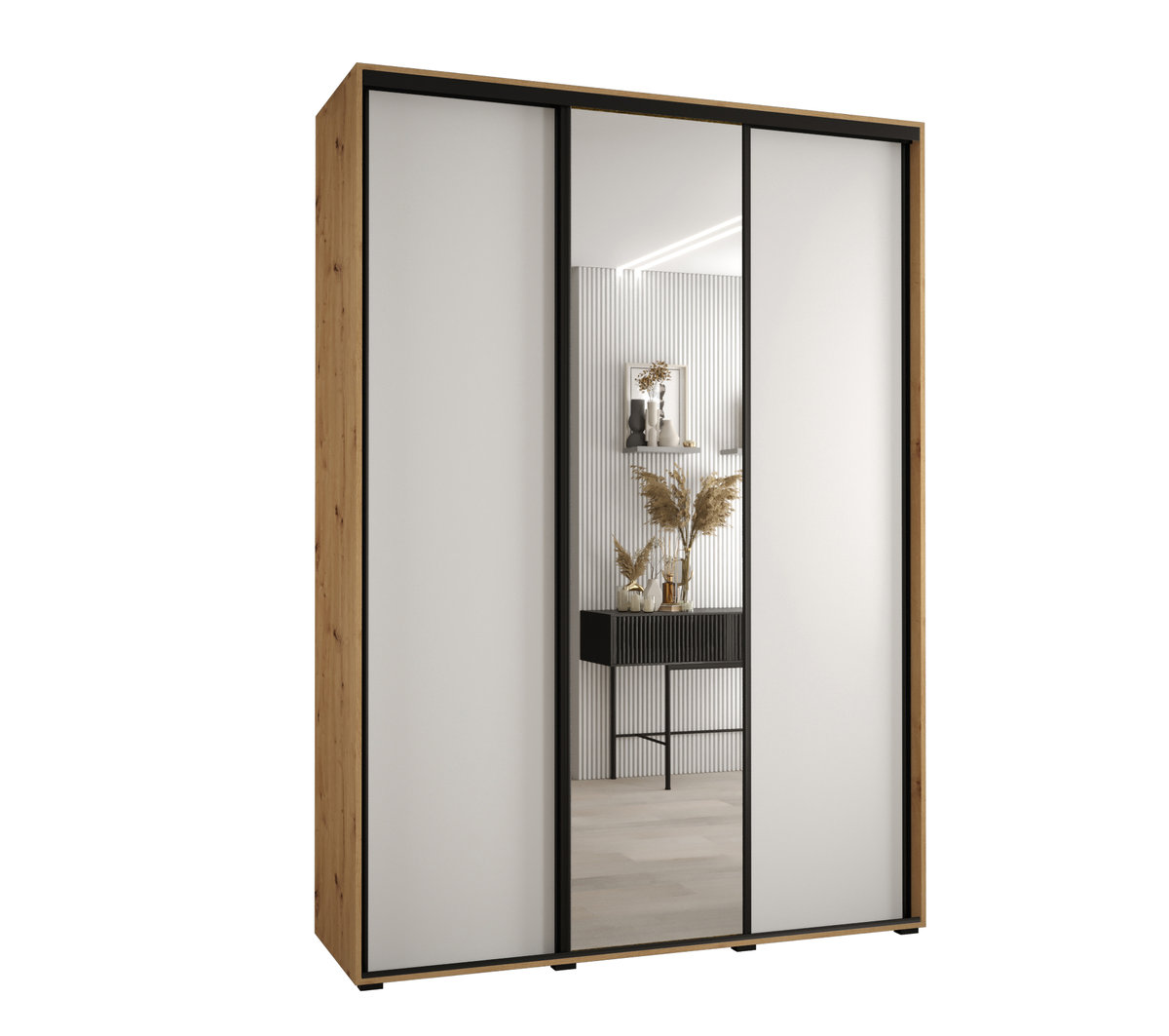 Szafa przesuwna wysoka Davos 3 180 gł. 60 artisan + biały + czarny