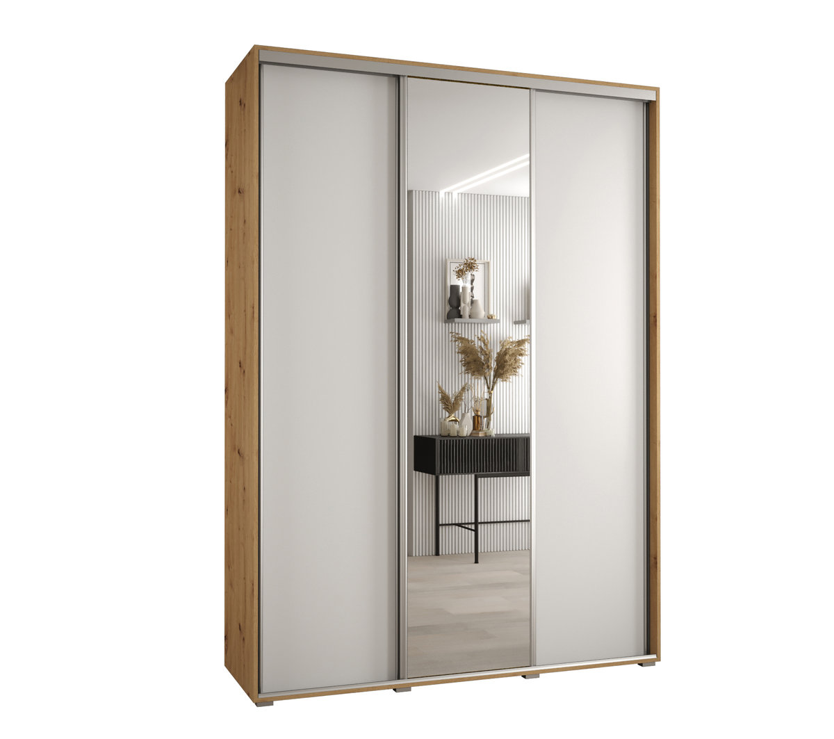 Szafa przesuwna wysoka Davos 3 180 gł. 60 artisan + biały + srebrny