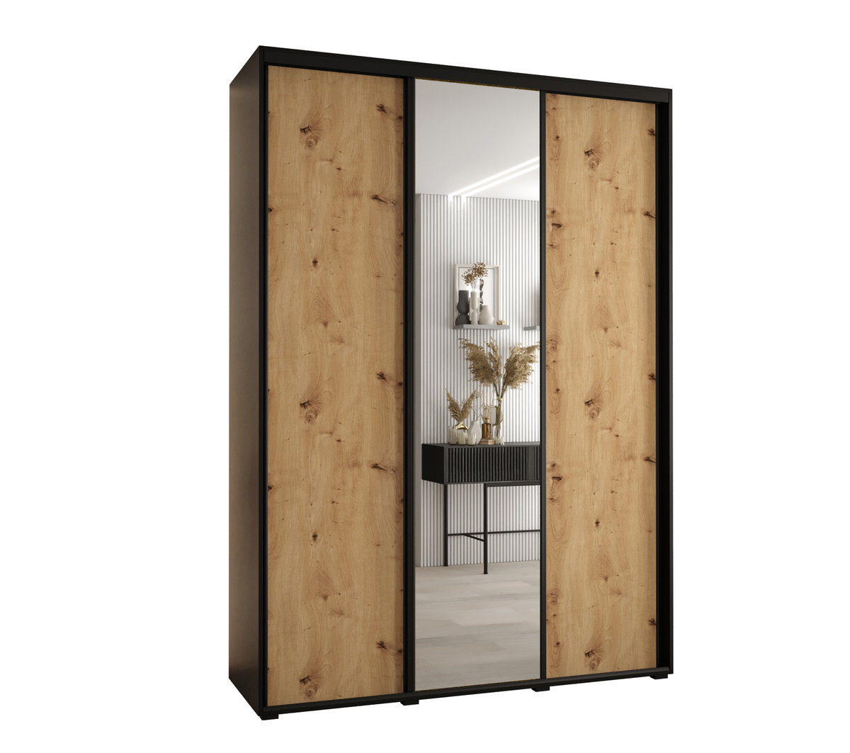 Szafa przesuwna wysoka Davos 3 180 gł. 45 czarny + artisan + czarny