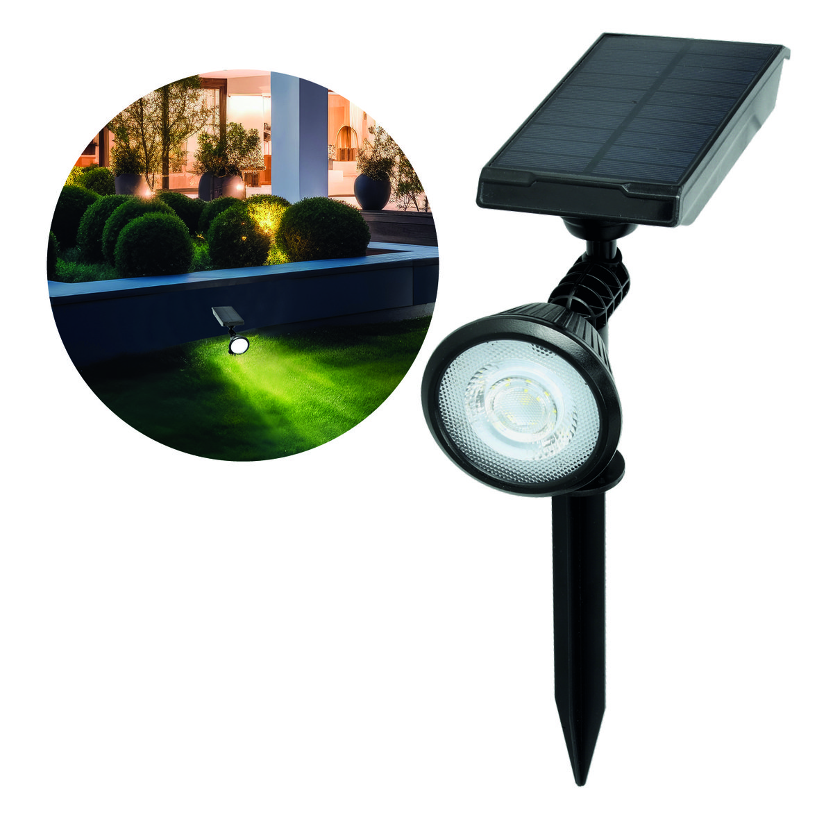 Wbijana lampa solarna CELIN 0,5W do ogrodu BARWA ZIMNA reflektor IP44