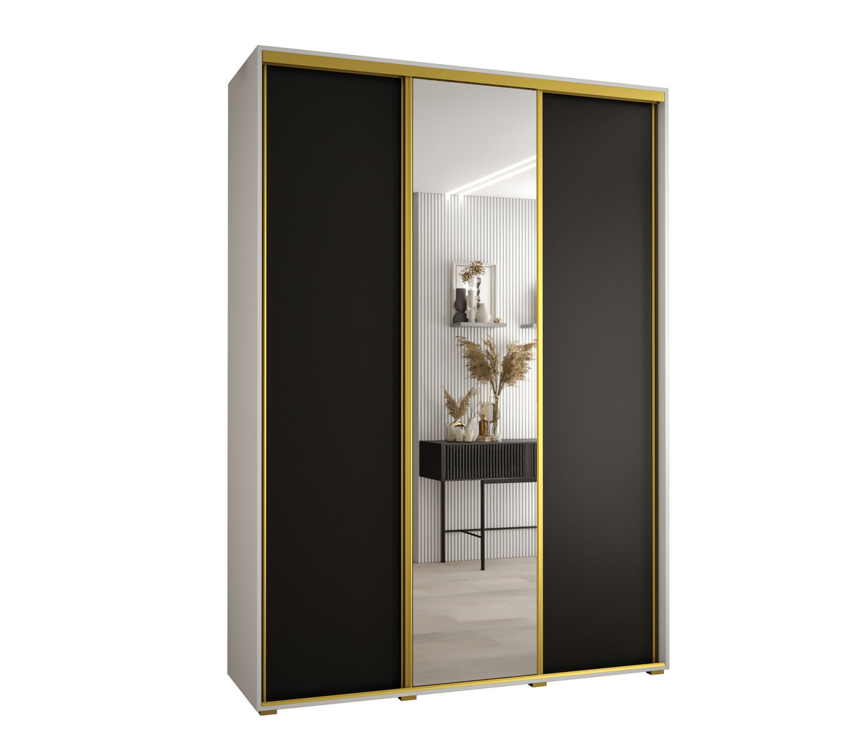 Szafa przesuwna wysoka Davos 3 180 gł. 60 biały + czarny + złoty