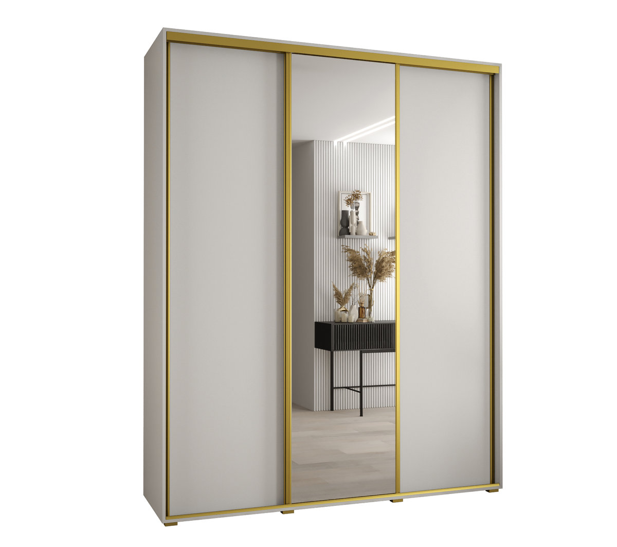 Szafa przesuwna wysoka Davos 3 190 gł. 45 biały + biały + złoty