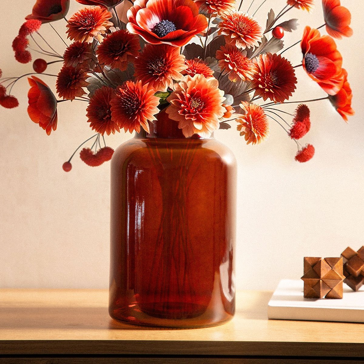 Wazon TENNO szklany brązowy 14,5x14,5x25,5 cm HOMLA