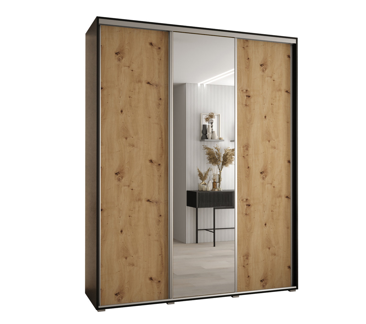 Szafa przesuwna wysoka Davos 3 190 gł. 60 czarny + artisan + srebrny