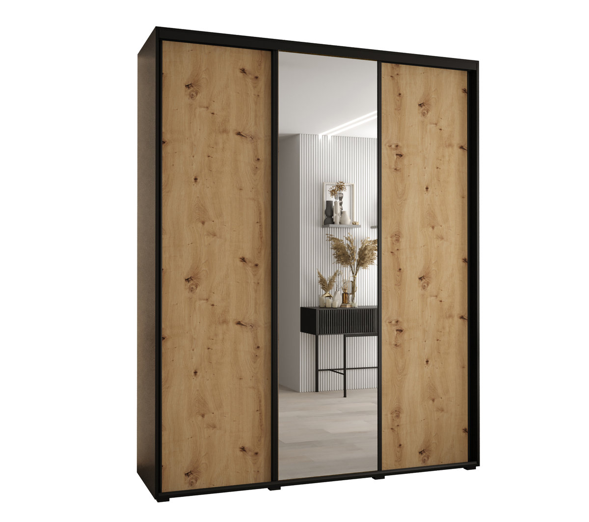 Szafa przesuwna wysoka Davos 3 190 gł. 60 czarny + artisan + czarny
