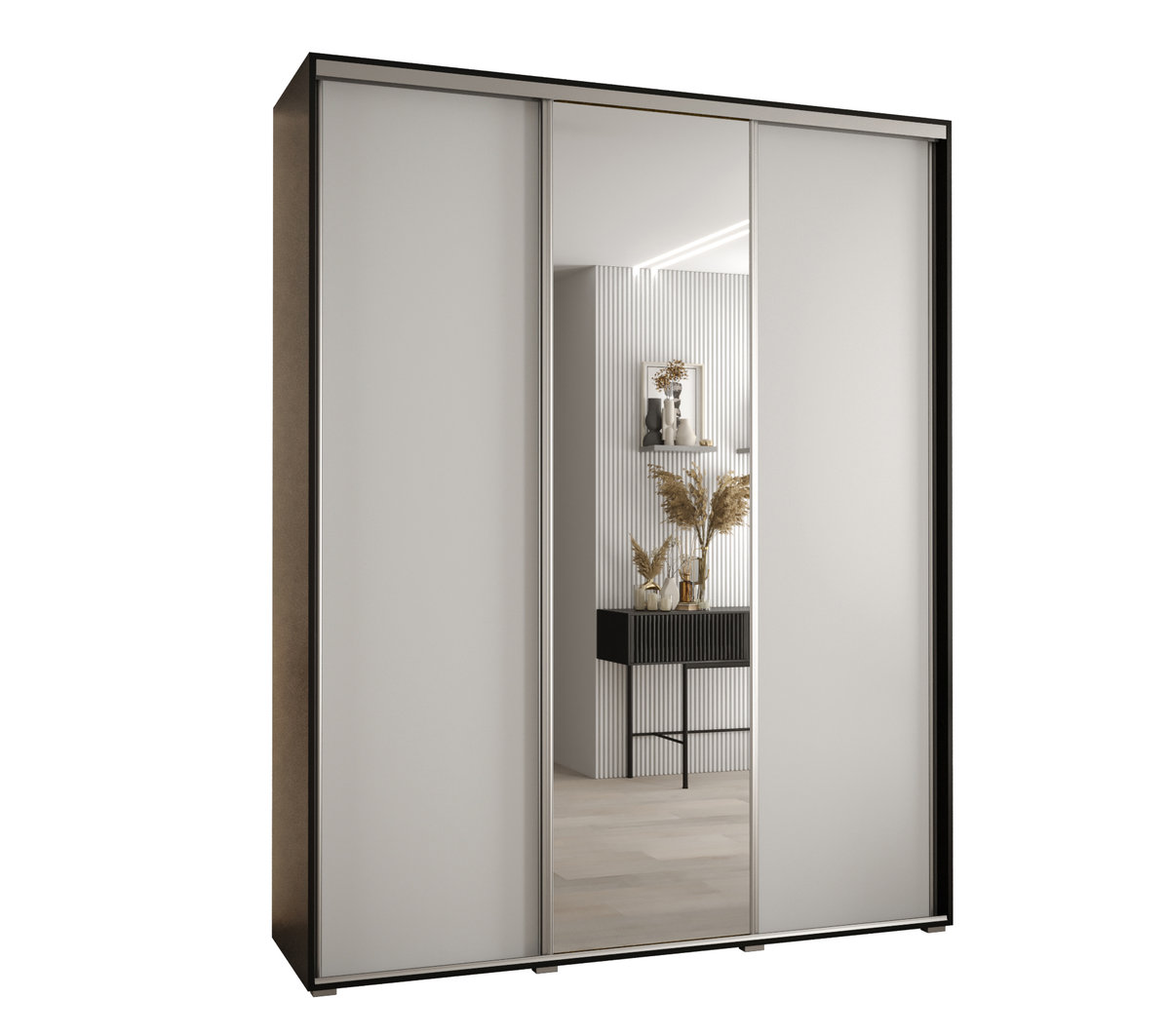 Szafa przesuwna wysoka Davos 3 190 gł. 45 czarny + biały + srebrny