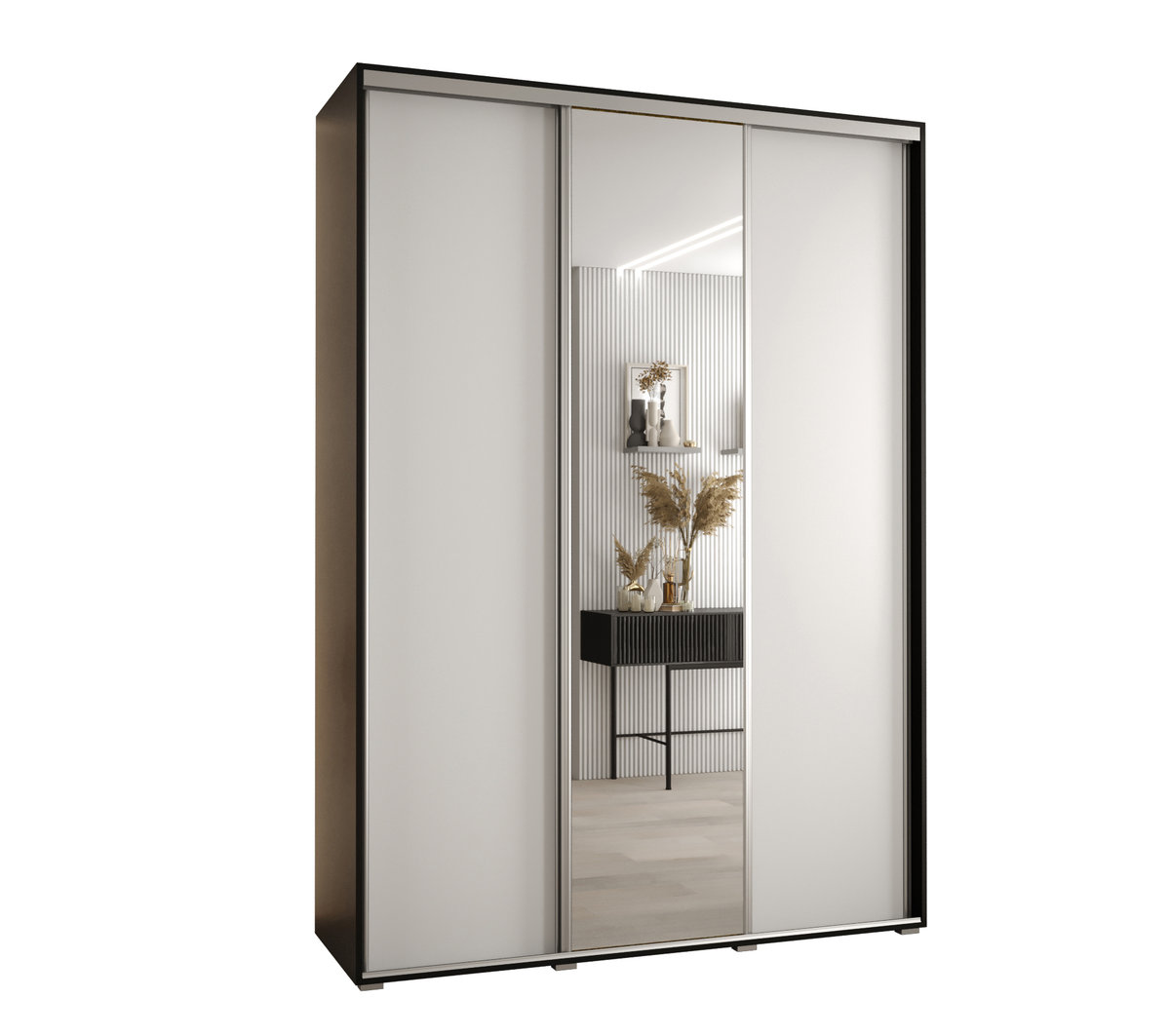 Szafa przesuwna wysoka Davos 3 170 gł. 45 czarny + biały + srebrny