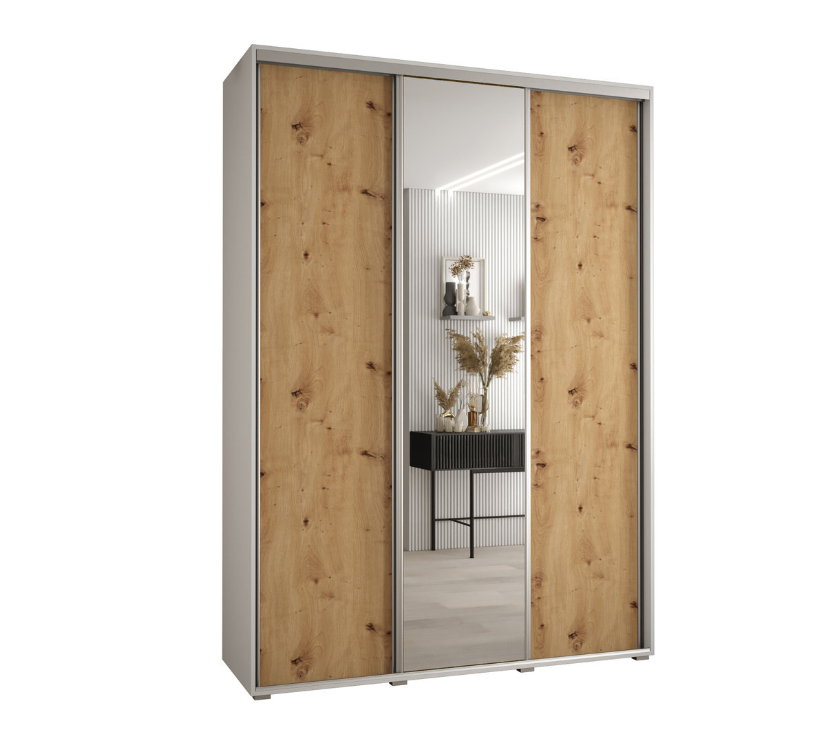 Szafa przesuwna wysoka Davos 3 170 gł. 60 biały + artisan + srebrny