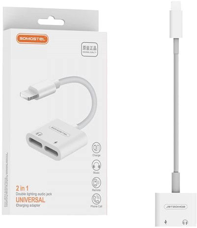 Zdjęcia - Kabel Somostel Adapter Lightning - gniazdo audio iPhone + zasilanie iPhone  biały 