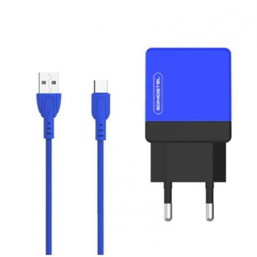 Ładowarka sieciowa Somostel S Dual USB 2.1A + kabel USB-C niebieska