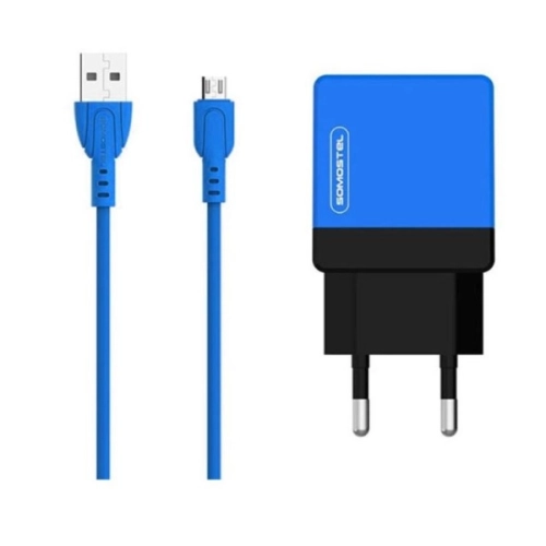 Ładowarka sieciowa 2xUSB SMS-A53 2A Somostel niebieska + kabel micro USB