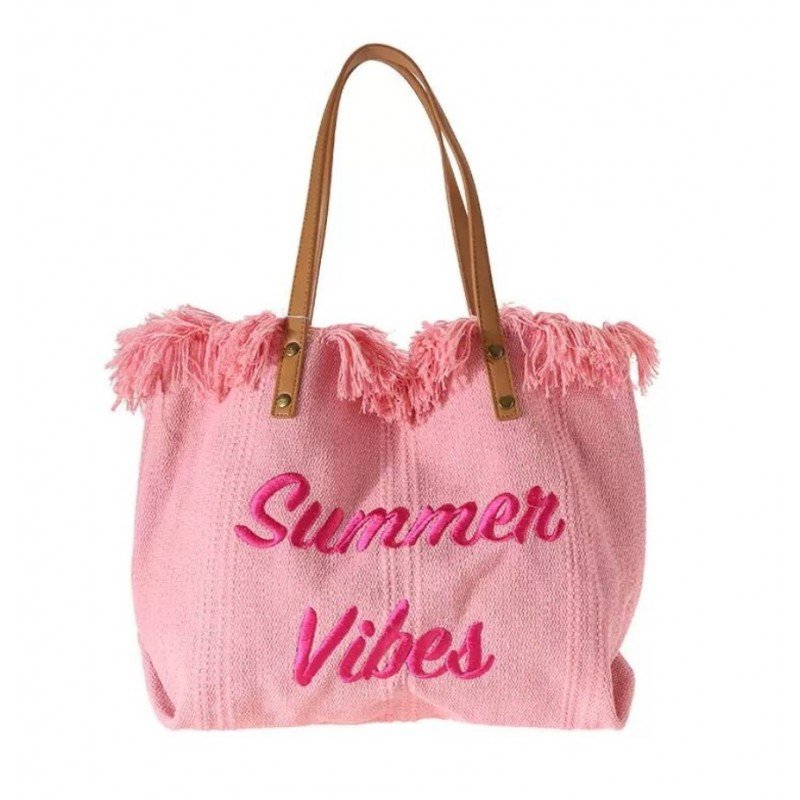 Torba Plażowa Boho Z Frędzlami Róż Tp11R