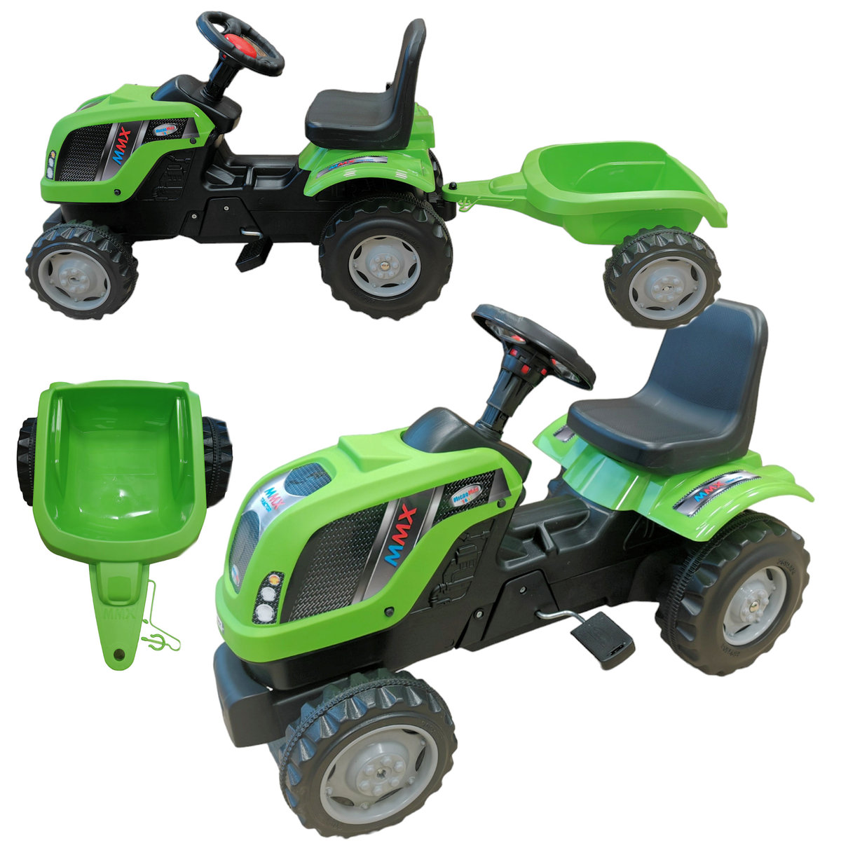 COIL Traktor na pedały z przyczepą ogromny traktorek duży dla dzieci jeździk 143cm zielony