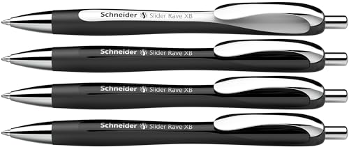 Schneider 132584 Slider Rave XB długopis (limitowana edycja specjalna, 3 x czarny, 1 x biały, Made in Germany), 4 sztuki, kolor wkładu: niebieski