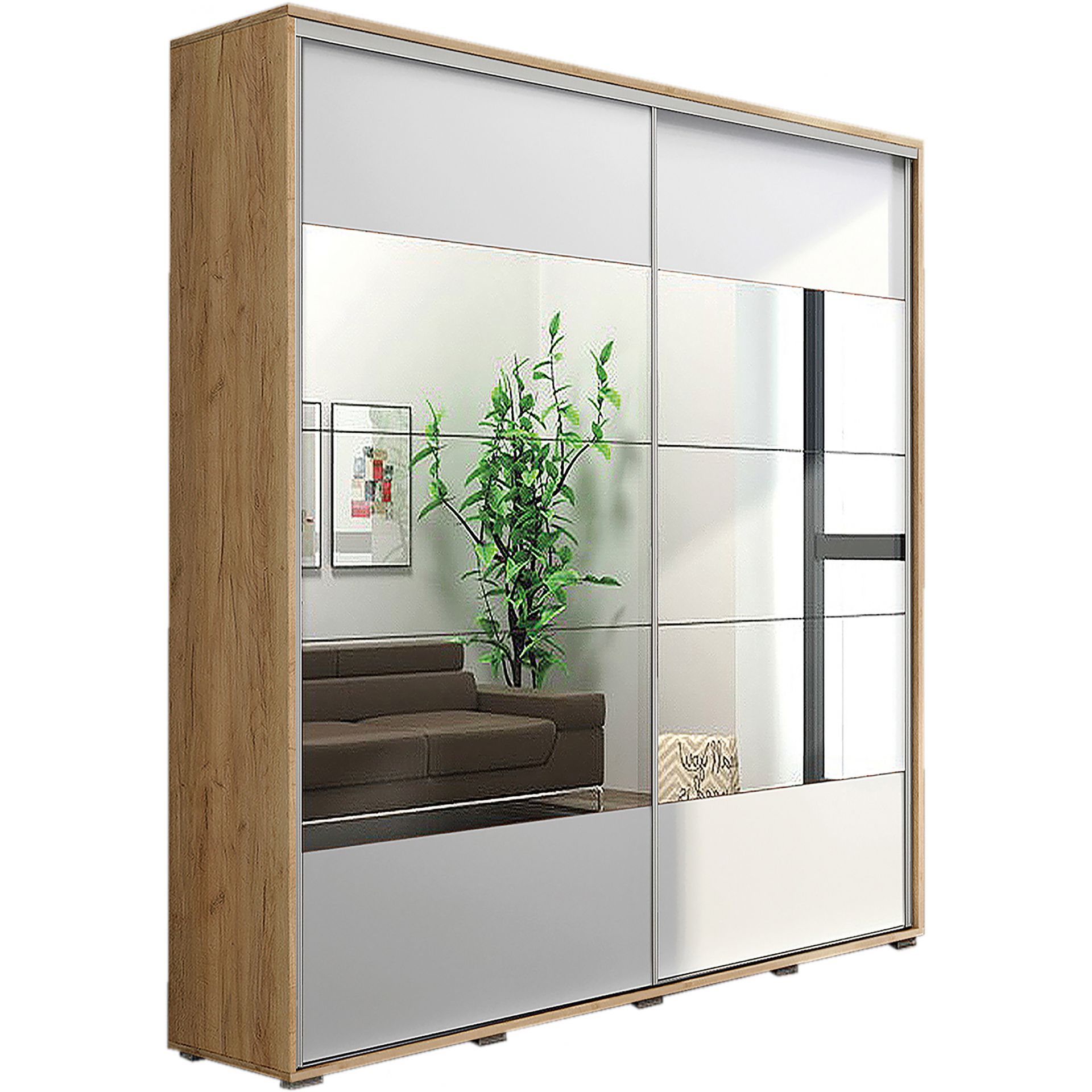 Szafa Przesuwna 150 z Lustrem A17 Skąpski Meble Biały, Biały, 245 cm