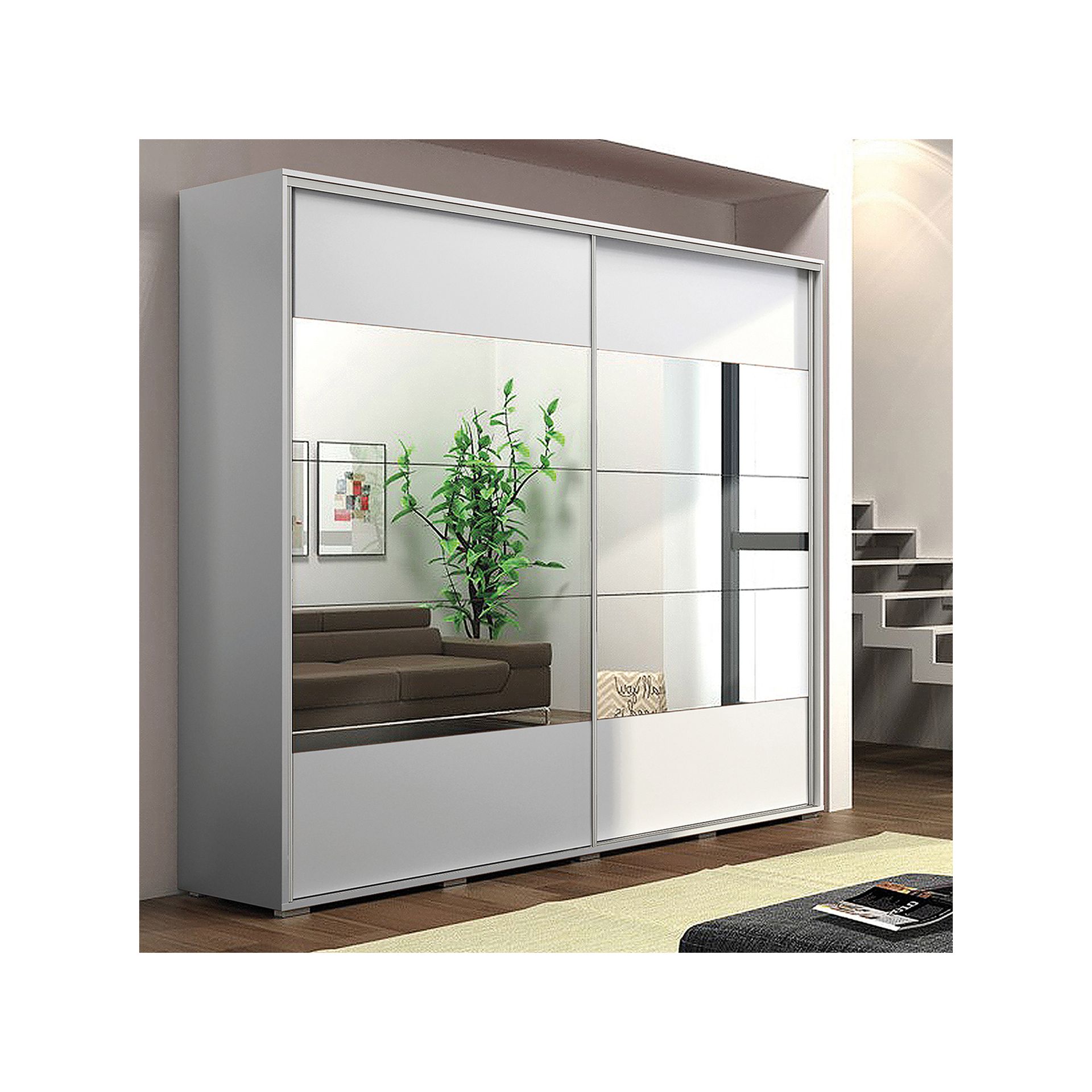 Szafa Przesuwna 175 z Lustrem A17 Skąpski Meble Craft Złoty, Biały, 245 cm