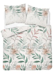 Detexpol Pościel satynowa 160x200 4457 A biała zielona pudrowa kwiaty liście Home Satin 126
