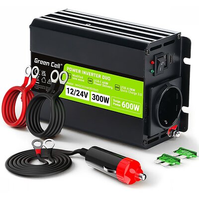 Green Cell - Przetwornica napięcia Inwerter DUO 12V/24V na 230V 300W/600W Modyfikowana sinusoida