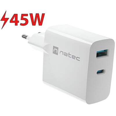 Ładowarka sieciowa natec ribera gan 1x usb-a + 1x usb-c 45w biała