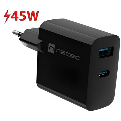 Ładowarka sieciowa natec ribera gan 1x usb-a + 1x usb-c 45w czarna