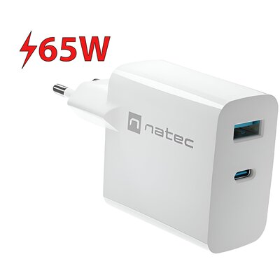 Ładowarka sieciowa natec ribera gan 1x usb-a + 1x usb-c 65w biała