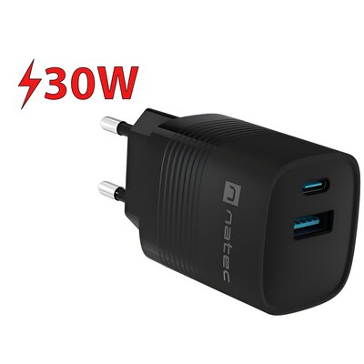Ładowarka sieciowa natec ribera gan 1x usb-a + 1x usb-c 30w czarna