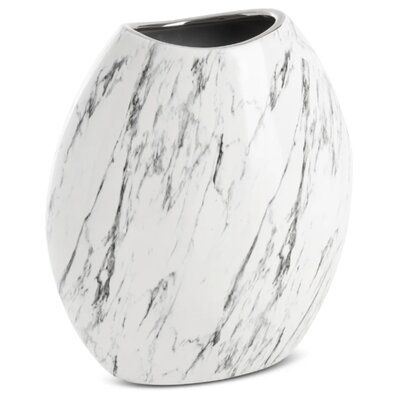 Wazon ceramiczny Sana 19x9x20 biały srebrny z marmurkowym wzorem Eurofirany