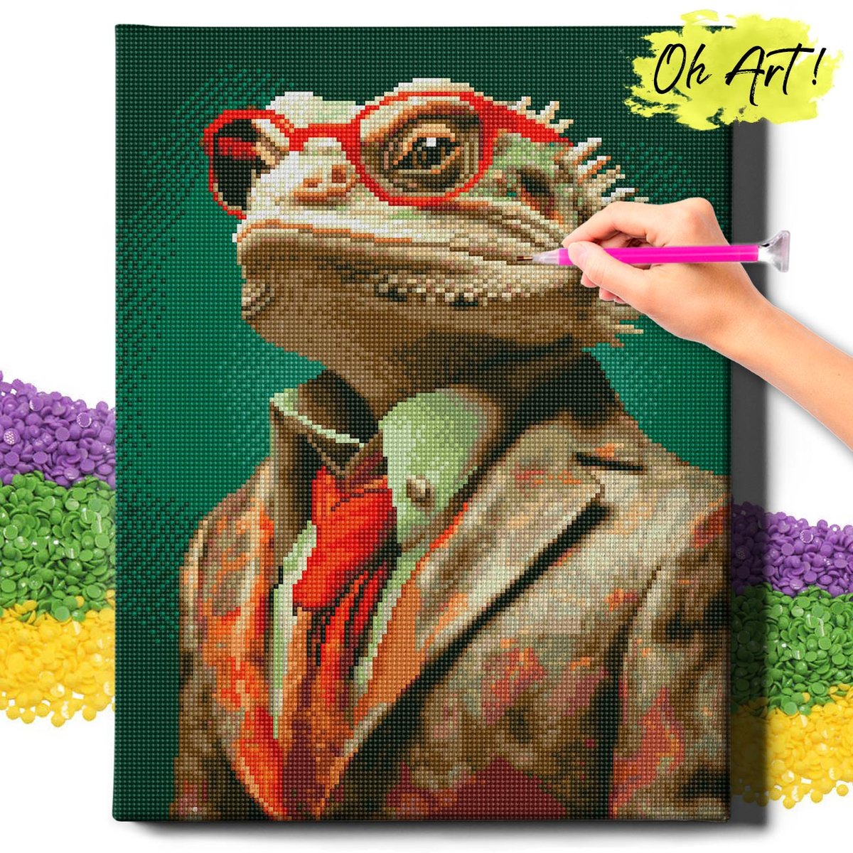 DIAMOND PAINTING 5D z RAMĄ Zwierzęta Haft Diamentowy Duży Kameleon Prawnik Mozaika 40x50 cm