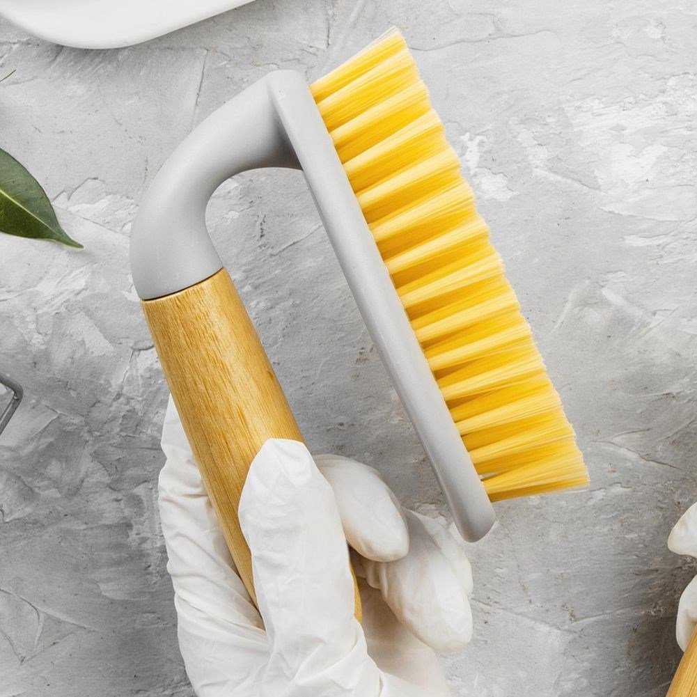 Szczotka z uchwytem bambusowym do czyszczenia szara WOODY