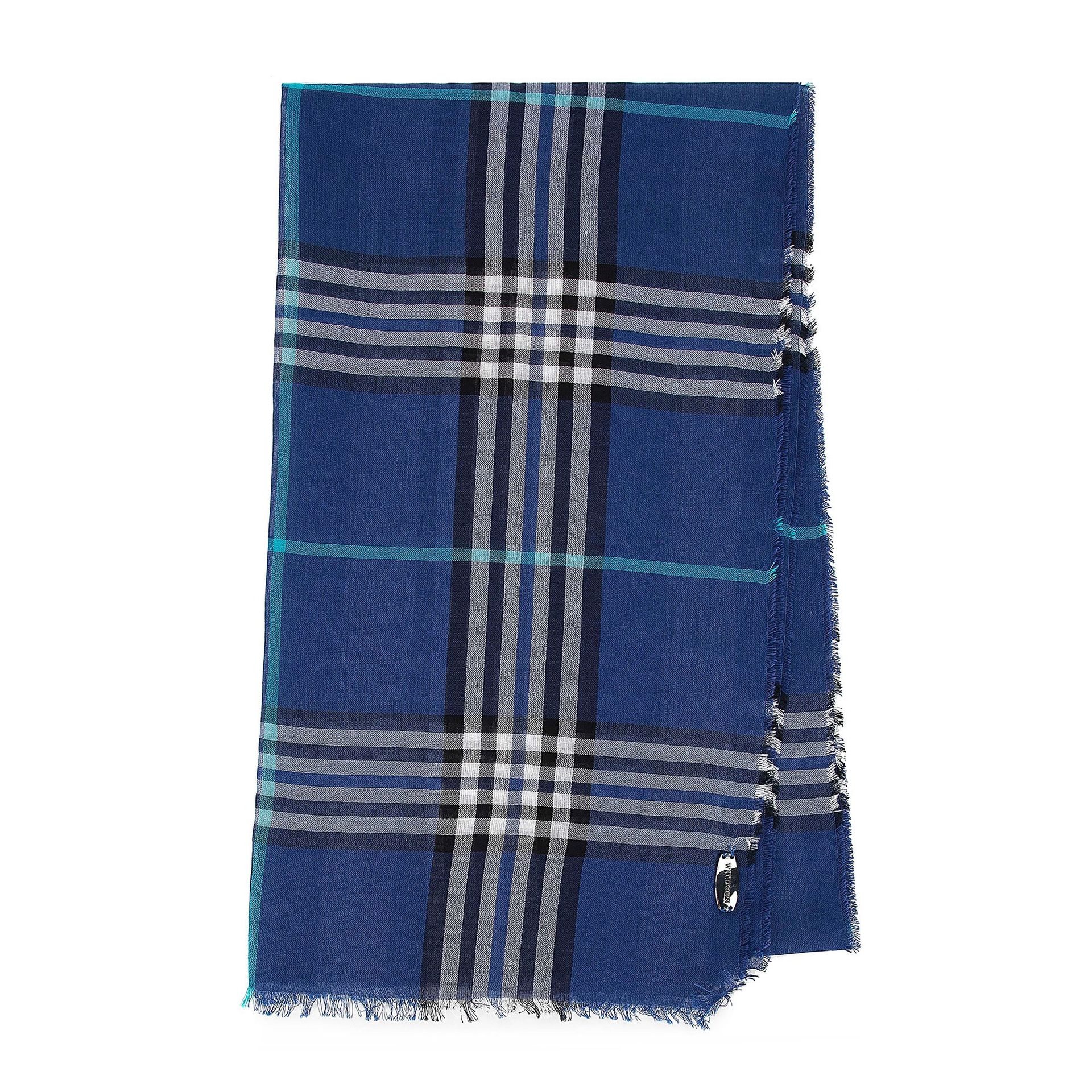 Cienki szal męski w kratę niebiesko - czarny