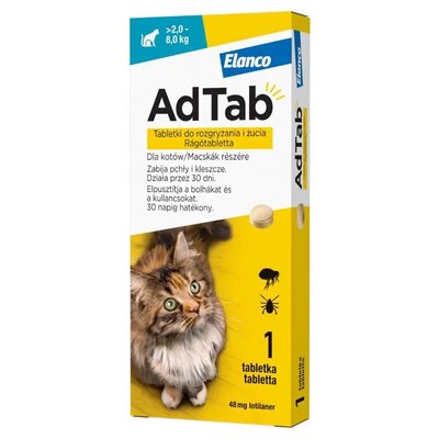 AdTab Tabletki na Kleszcze Pchły 48mg 2-8kg Kot