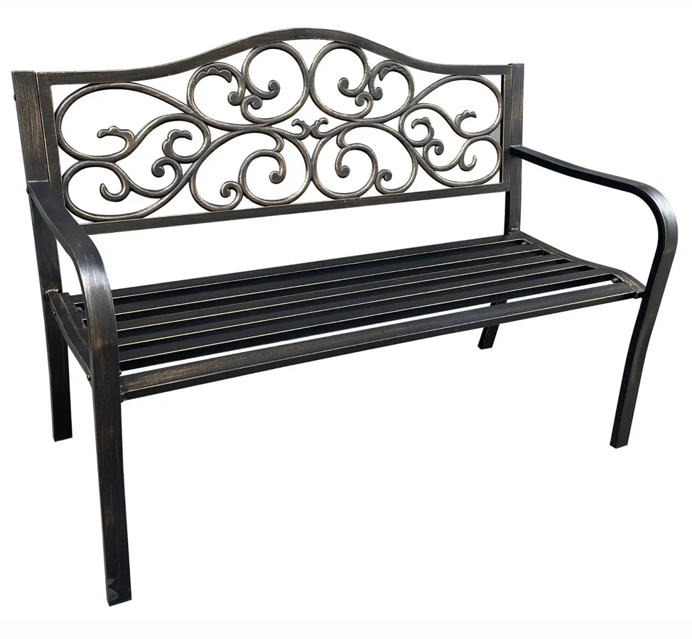 ELIOR Brązowa ławka z oparciem i podłokietnikami D8-L25